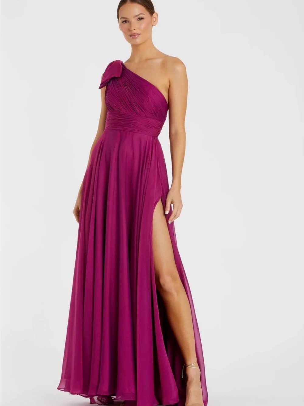 Mac Duggal One-Shoulder Magenta High-Low Evening Dress